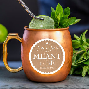 Sticker Rond Mariage Kraft Paper Hearts