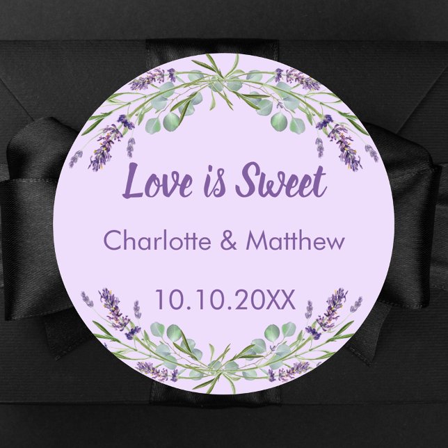Sticker Rond Mariage lavande violet eucalyptus L'amour est doux (Créateur téléchargé)