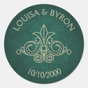 Sticker Rond Mariage littéraire vert du Geek de la bibliothèque