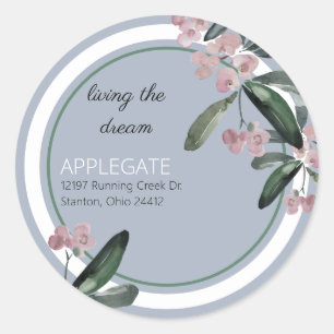 Sticker Rond Mariage Living the Dream Plum Foliage Adresse