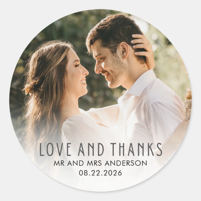 Sticker Rond Mariage Love and Thanks Photo (Devant)