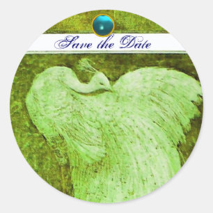 Sticker Rond MARIAGE LOVE PEACOCK blanc vert bleu aquamarine