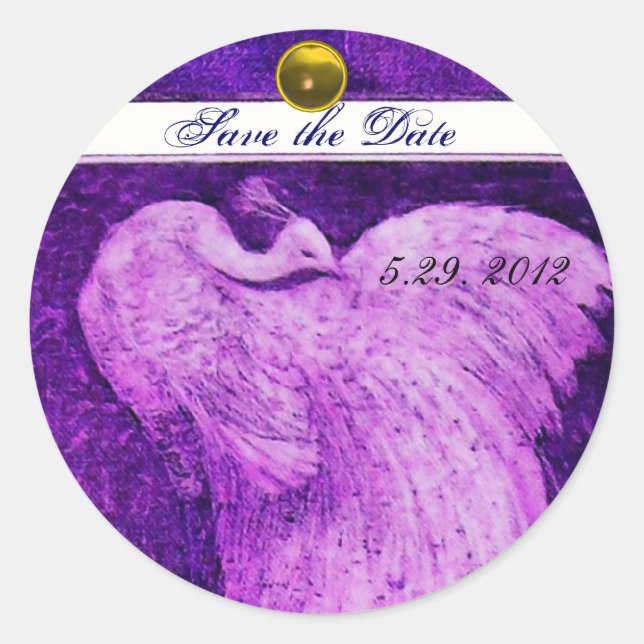 Sticker Rond MARIAGE LOVE PEACOCK blanc violet jaune topaz (Devant)