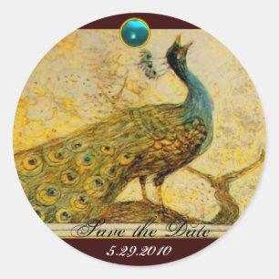 Sticker Rond MARIAGE LOVE PEACOCK jaune brun bleu aquamarine