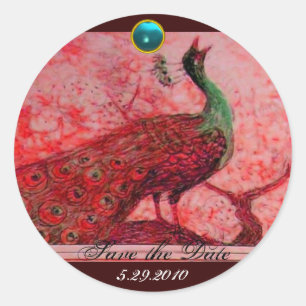 Sticker Rond MARIAGE LOVE PEACOCK rouge bleu aquamarine