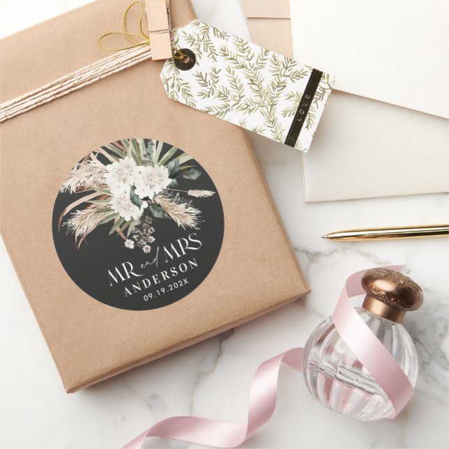 Sticker Rond Mariage M. Mme Pampas herbe, eucalyptus botanique (Cadeaux)