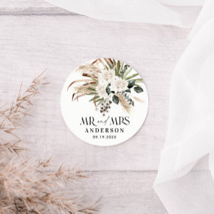 Sticker Rond Mariage M. Mme Pampas herbe, eucalyptus botanique
