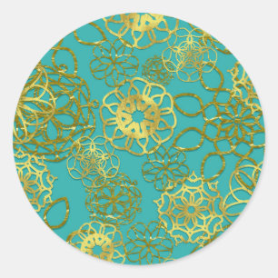 Sticker Rond Mariage Mandalas Floraux Dorés Fête de Fiançailles