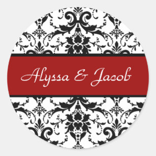 Sticker Rond Mariage Mariage damassé noir rouge V4