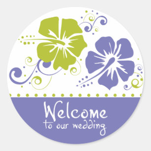 Sticker Rond Mariage Mariage de fleurs violet et citron vert