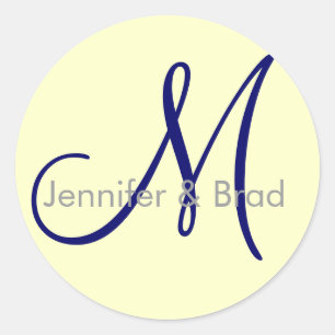 Sticker Rond Mariage Marié Groom Cream Marine Gris Monogramme S