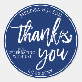 Sticker Rond Mariage Marine Bleu Blanc Merci