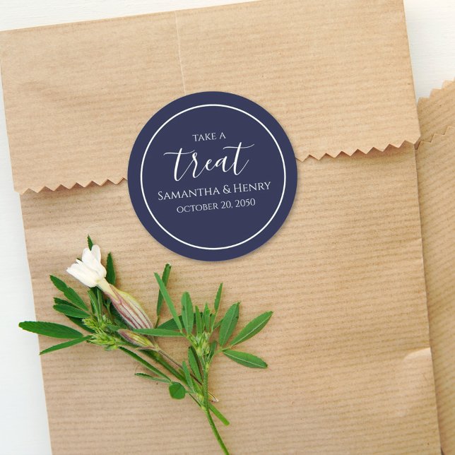 Sticker Rond Mariage Marine bleu Simple Calligraphie Script Tre (Créateur téléchargé)