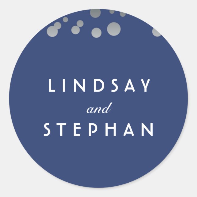 Sticker Rond Mariage Marine et Silver Confetti (Devant)