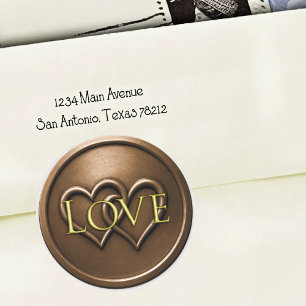 Sticker Rond Mariage Marron Chocolat Deux Cœurs Entrelacés