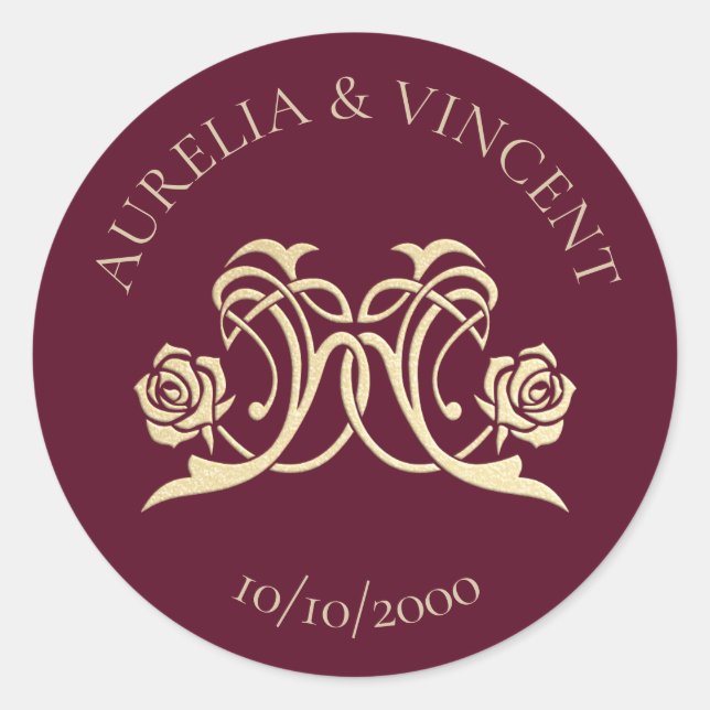 Sticker Rond Mariage médiéval royal Rose (Devant)