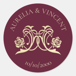 Sticker Rond Mariage médiéval royal Rose