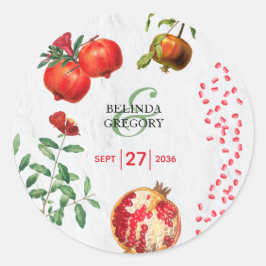 Sticker Rond Mariage méditerranéen de la grenade rouge