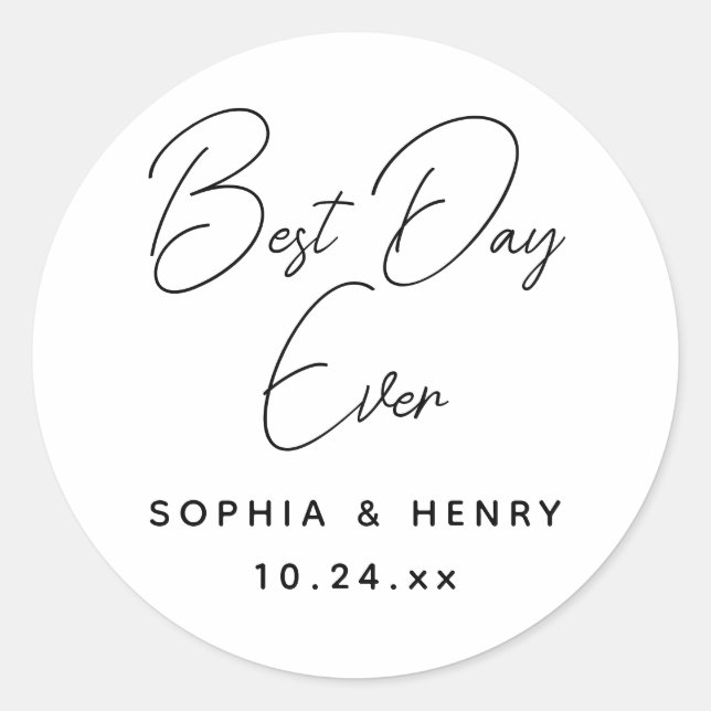 Sticker Rond Mariage Meilleur Jour Jamais Moderne Élégant (Devant)