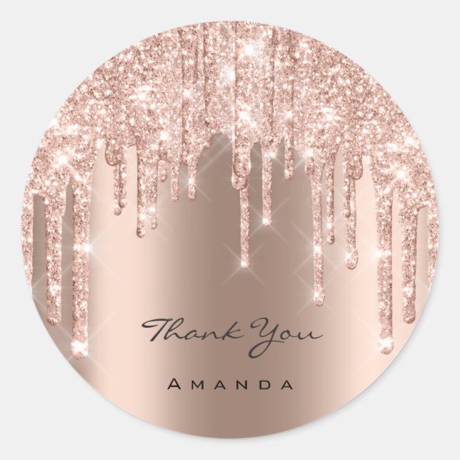 Sticker Rond Mariage Merci 16 Rose Mariée Paillettes Brillantes (Devant)