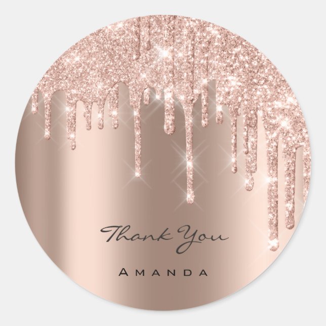 Sticker Rond Mariage Merci 16ème Rose Brillante Pailletée (Devant)