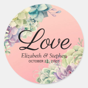 Sticker Rond Mariage Merci Chic Aquarelle Succulent Plante