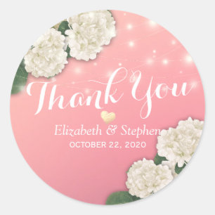 Sticker Rond Mariage Merci Fleurs Hydrangea Lumières à cordes