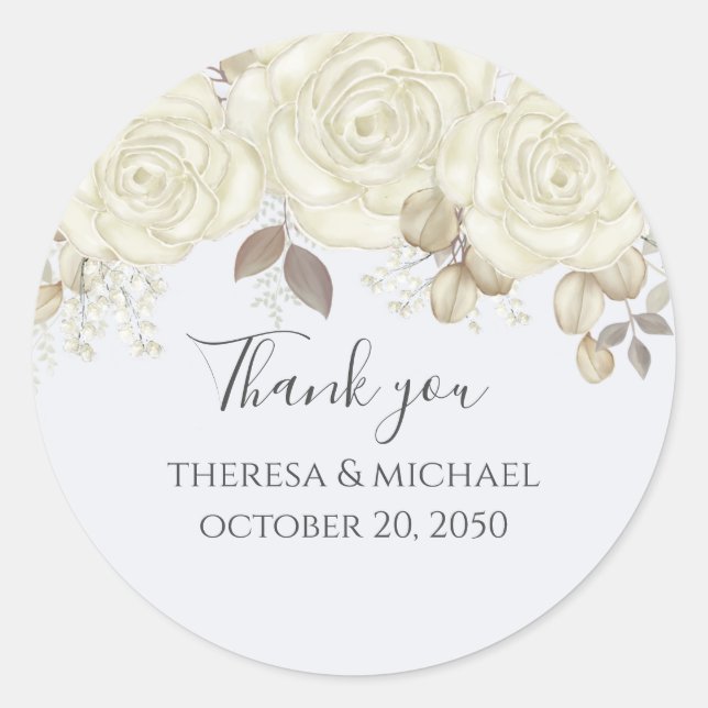 Sticker Rond Mariage Merci Floral Aquarelle Rose Élégant (Devant)