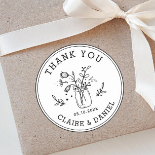 Sticker Rond Mariage Merci Mason Fleurs Jar