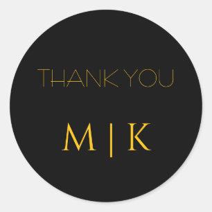 Sticker Rond Mariage Merci or jaune noir Monogrammes