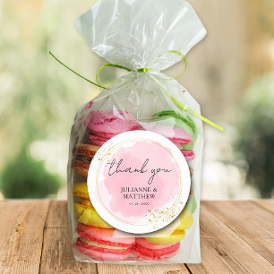 Sticker Rond Mariage Merci rose Aquarelle moderne