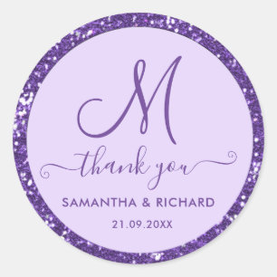 Sticker Rond Mariage Merci Script Monogramme Parties scintillan