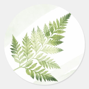 Sticker Rond Mariage Minimaliste aux Fougères Vertes