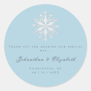 Sticker Rond Mariage minimaliste de flocon de neige   Ice Blue 