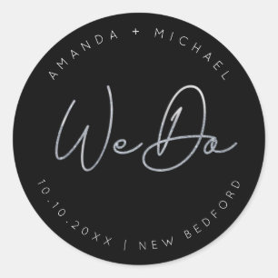 Sticker Rond Mariage minimaliste de script Silver moderne