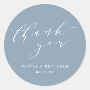 Sticker Rond Mariage minimaliste Dusty bleu Couple Merci