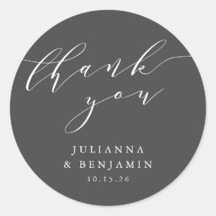 Sticker Rond Mariage minimaliste élégant Merci noir blanc