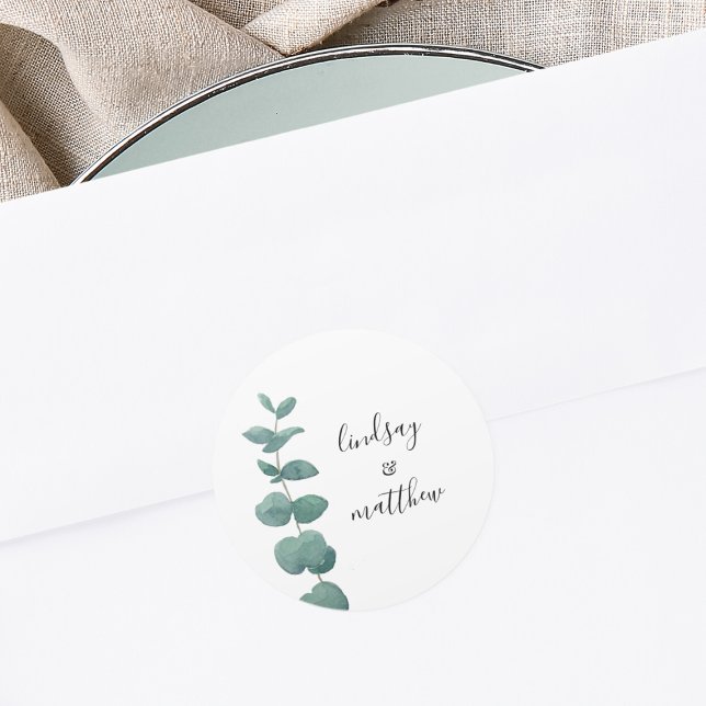 Sticker Rond Mariage Minimaliste Eucalyptus (Créateur téléchargé)
