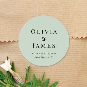 Sticker Rond Mariage Minimaliste Monogramme Vert Sauge