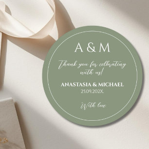 Sticker Rond Mariage minimaliste vert sauge moderne