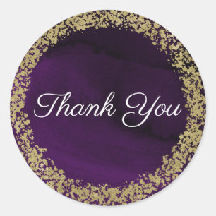 Sticker Rond Mariage moderne aquarelle royal pourpre et or