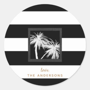 Sticker Rond Mariage Moderne aux Arbres Palmiers Tropicaux Noir