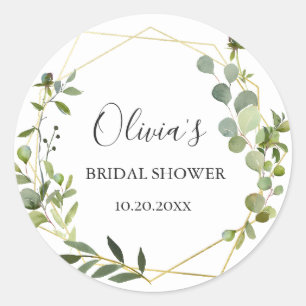 Sticker Rond Mariage moderne avec cadre géométrique d'eucalyptu