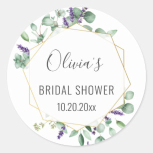 Sticker Rond Mariage moderne avec cadre géométrique d'eucalyptu