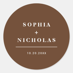 Sticker Rond Mariage moderne Brown foncé minimal élégant