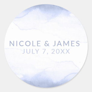 Sticker Rond Mariage Moderne Chic Aquarelle Violet Pervenche