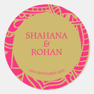 Sticker Rond Mariage moderne de style indien rose or
