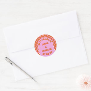 Sticker Rond Mariage moderne Gras Date Enregistrer la date Rose