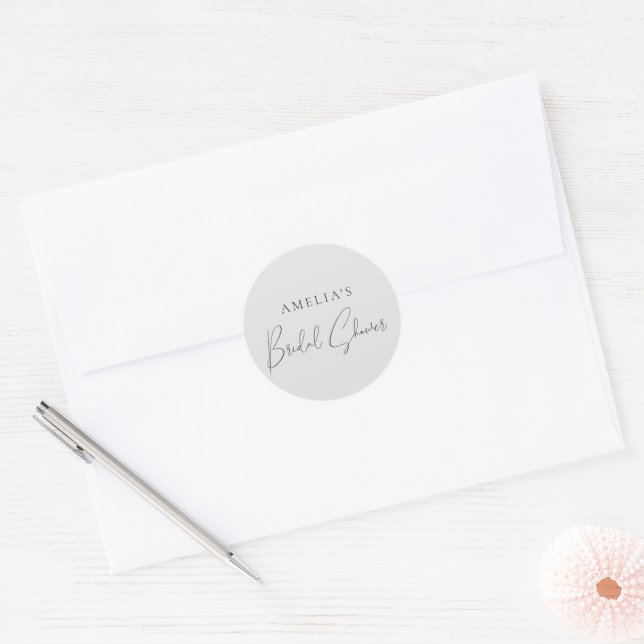 Sticker Rond Mariage Moderne Gris Fête de Mariée Classique Rond (Enveloppe)