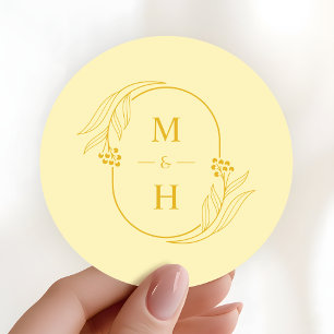 Sticker Rond Mariage Moderne Jaune Beurre Bohème Monogramme